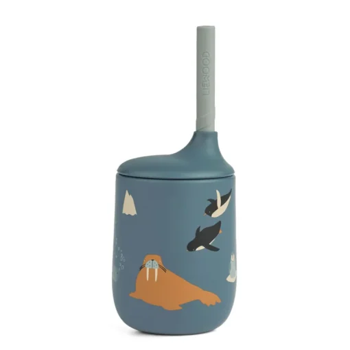 LIEWOOD Becher mit Trinkhalm Ellis 230ml Arctic Sea / Ocean view