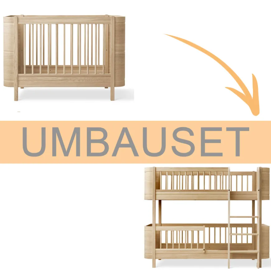 Oliver Furniture Umbauset Wood Mini+ Babybett inkl. Umbauset Juniorbett zum halbhohen Etagenbett Eiche