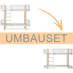 Oliver Furniture Umbauset Wood Original Etagenbett zum halbhohen Hochbett 138 cm weiu00df/Eiche