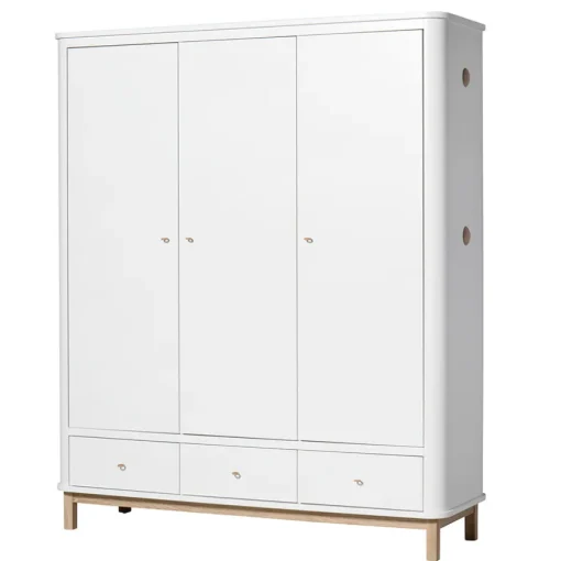 Oliver Furniture Wood Kleiderschrank 3-Tu00fcrig Weiu00df/Eiche