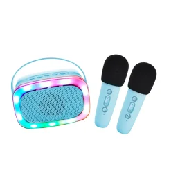 Lalarma Karaoke Lautsprecher mit Beleuchtung 2x Mikrofon Blueu00a0