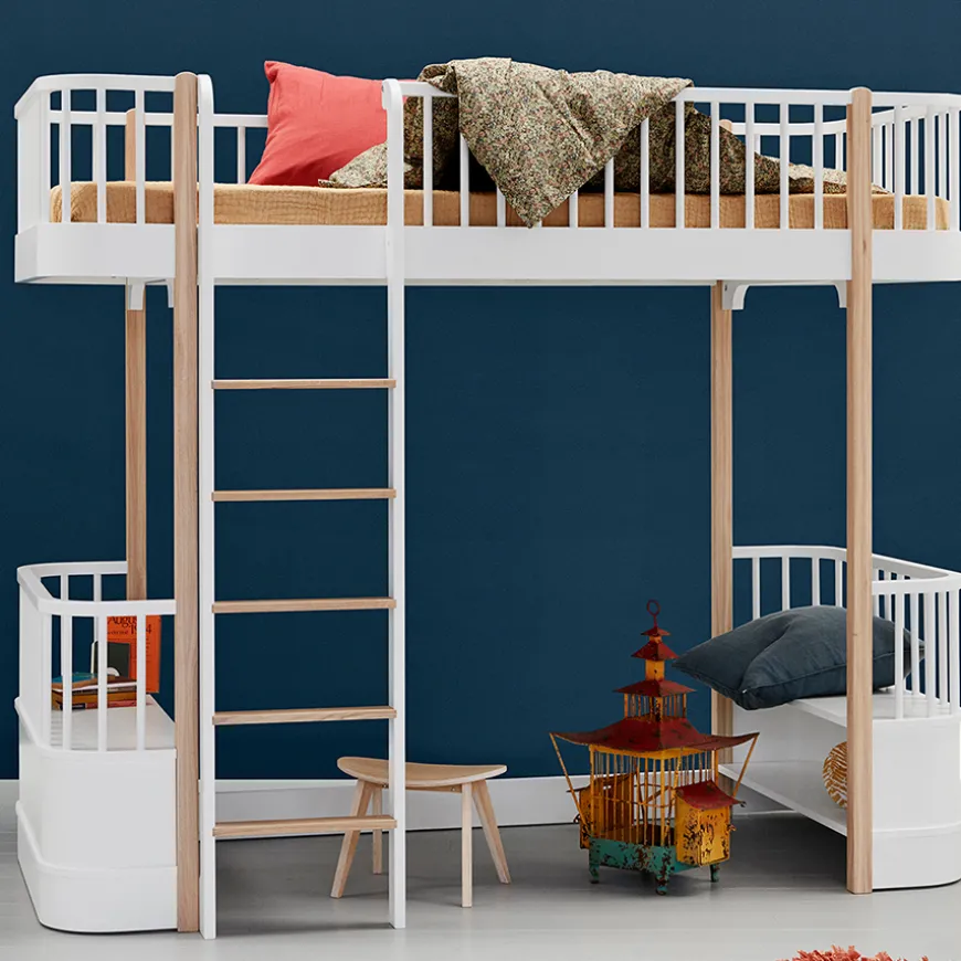 Oliver Furniture Hochbett Wood Original Weiu00df/Eiche - Leiter vorne