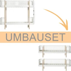 Oliver Furniture Umbauset Wood Original Etagenbett Leiter am Kopfteil zu 2 Bettsofas, Weiu00df/Eiche