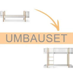 Oliver Furniture Umbauset Wood Original Einzelbett/Juniorbett zum halbhohen Hochbett 138 cm weiu00df/Eiche