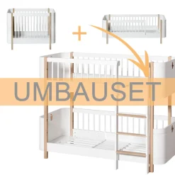 Oliver Furniture Umbauset Wood Mini+ Basic und Geschwisterset zum halbhohen Etagenbett Weiu00df/Eiche