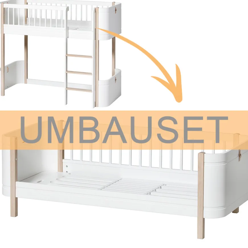 Oliver Furniture Umbauset Wood Mini+ halbhohes Hochbett zum Juniorbett Weiu00df/Eiche