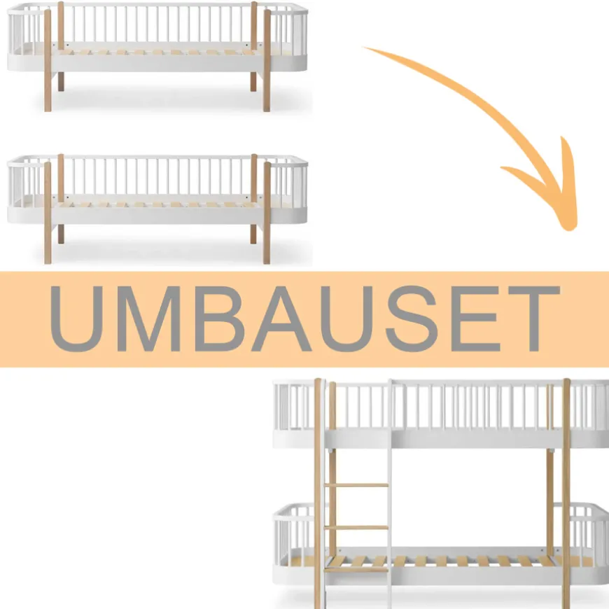 Oliver Furniture Umbauset Wood Original 2 Bettsofas zu halbhohem Etagenbett Weiu00df/Eiche