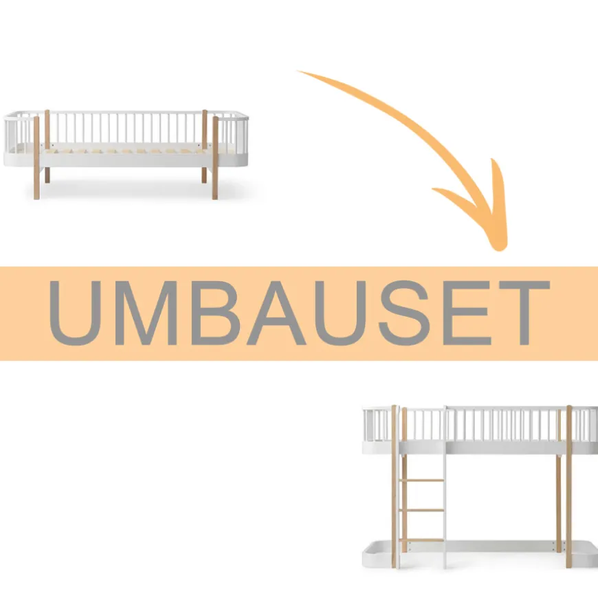 Oliver Furniture Umbauset Wood Original Bettsofa zum halbhohen Hochbett 138 cm weiu00df/Eiche