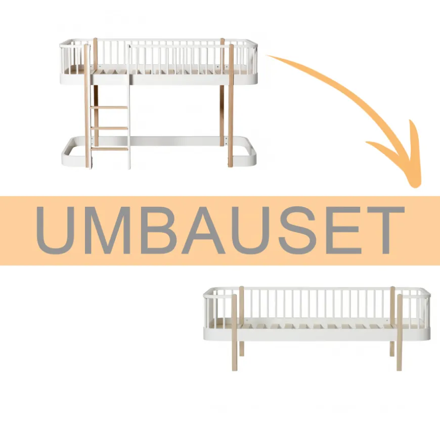 Oliver Furniture Umbauset Wood Original Halbhohes Hochbett zum Bettsofa Weiu00df/Eiche