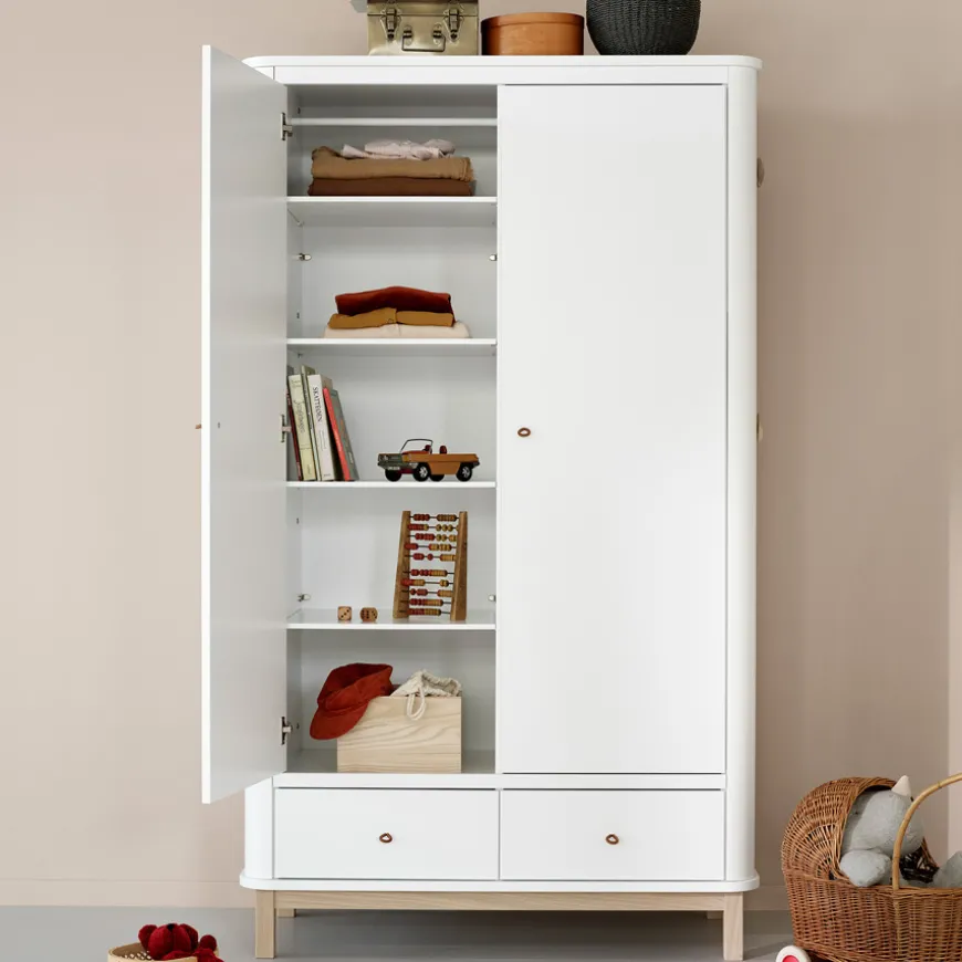 Oliver Furniture Wood Kleiderschrank 2-Tu00fcrig Weiu00df/Eiche