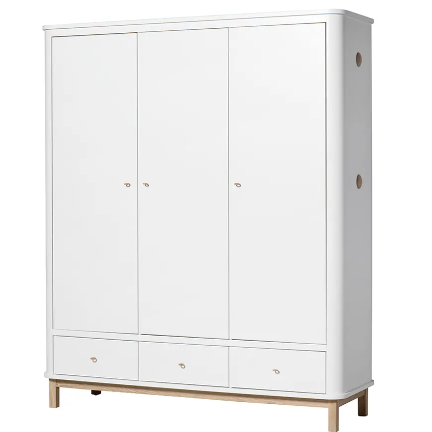 Oliver Furniture Wood Kleiderschrank 3-Tu00fcrig Weiu00df/Eiche