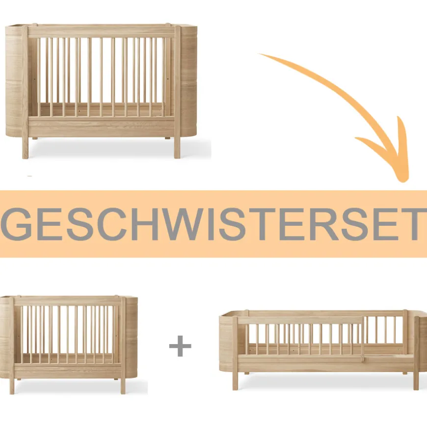 Oliver Furniture Wood Mini+ Geschwisterset Ergu00e4nzung f. Wood Mini+ Babybett inkl. Umbauset Juniorbett Eiche