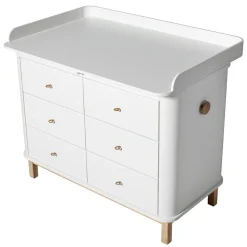 Oliver Furniture Wood Wickelkommode 6 Schubladen mit grou00dfer Wickelplatte Weiu00df/Eiche