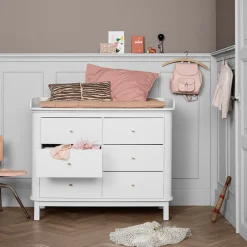 Oliver Furniture Wood Wickelkommode 6 Schubladen mit grou00dfer Wickelplatte Weiu00df